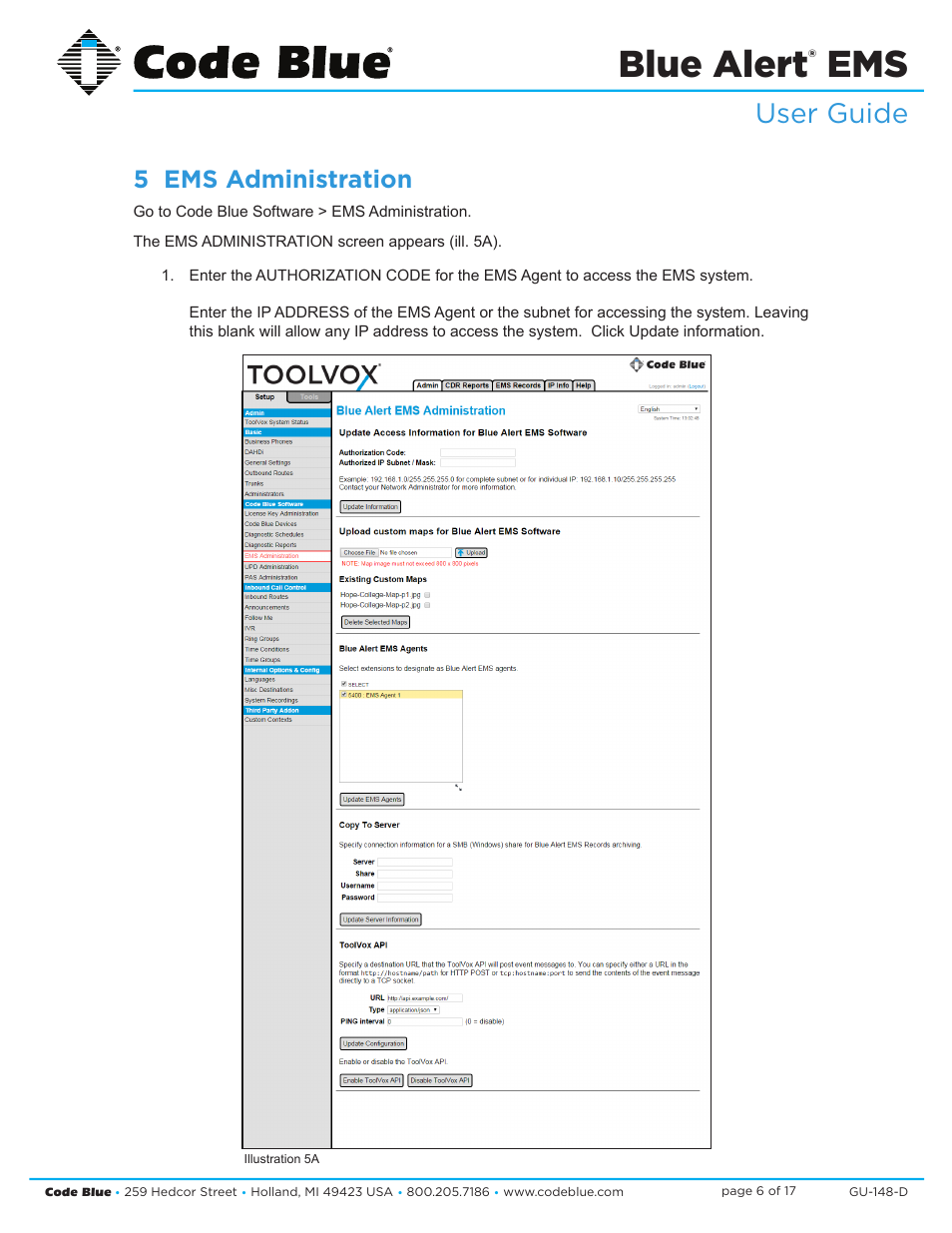Blue alert, User guide, 5 ems administration | Code Blue BLUE ALERT EMS EVENT MANAGEMENT SOFTWARE User Manual | Page 6 / 17