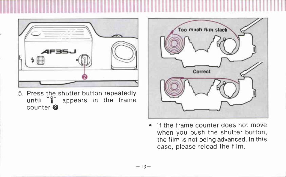 Loading the film | Canon AF 35 J User Manual | Page 13 / 54