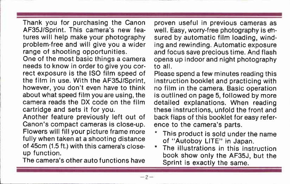Canon AF 35 J User Manual | Page 2 / 54