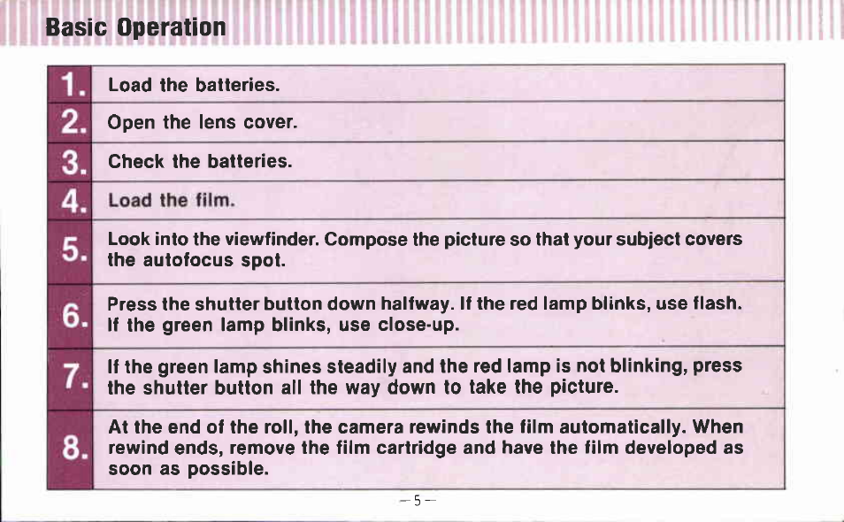 Basic operation | Canon AF 35 J User Manual | Page 5 / 54