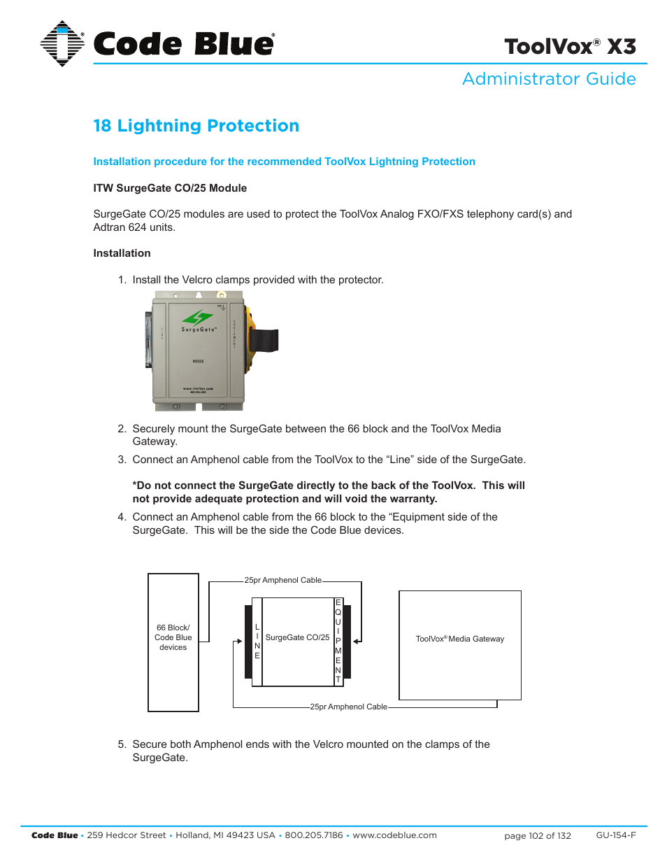 Toolvox® x3, Administrator guide 18 lightning protection | Code Blue TOOLVOX X3 User Manual | Page 102 / 132