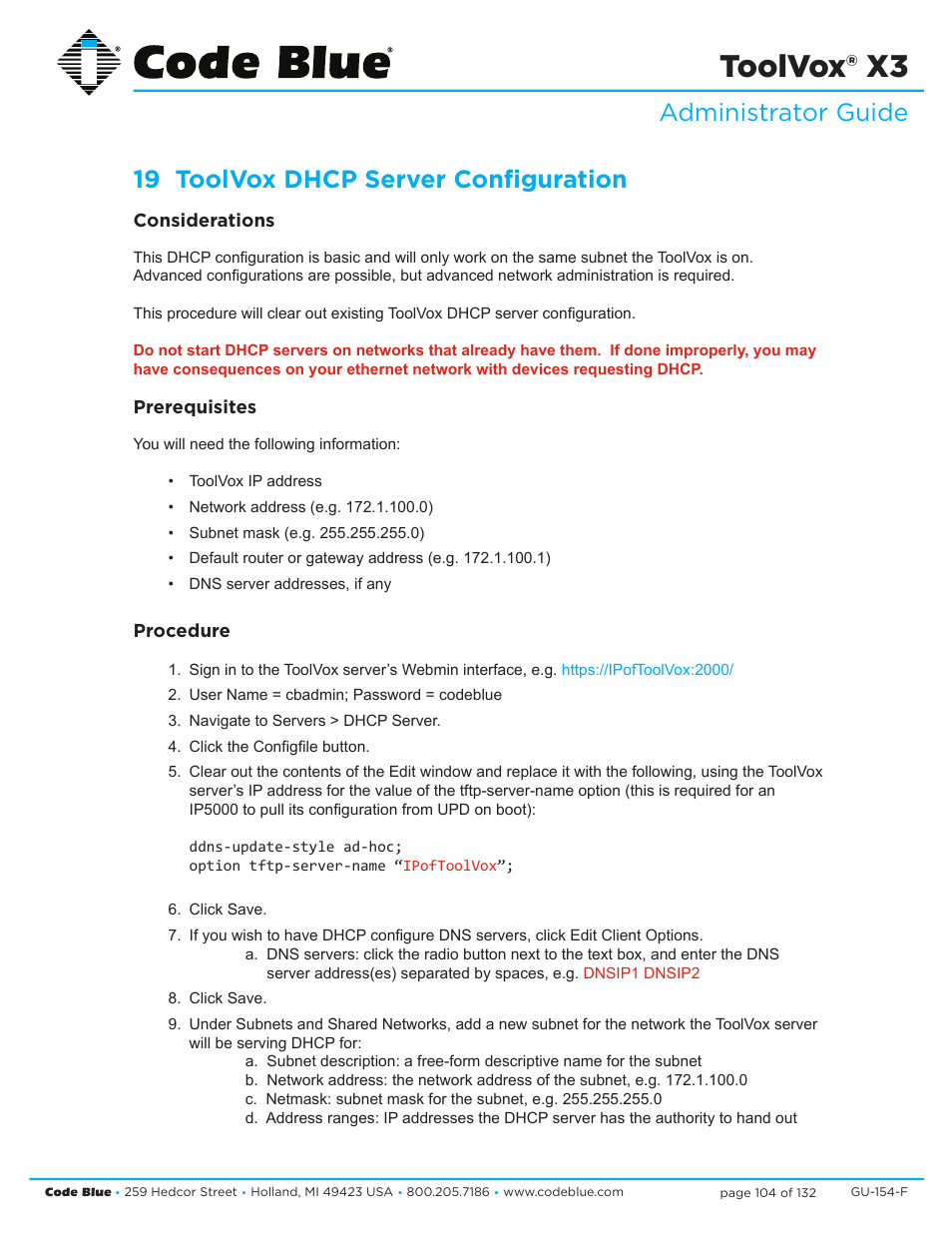 Toolvox® x3 | Code Blue TOOLVOX X3 User Manual | Page 104 / 132
