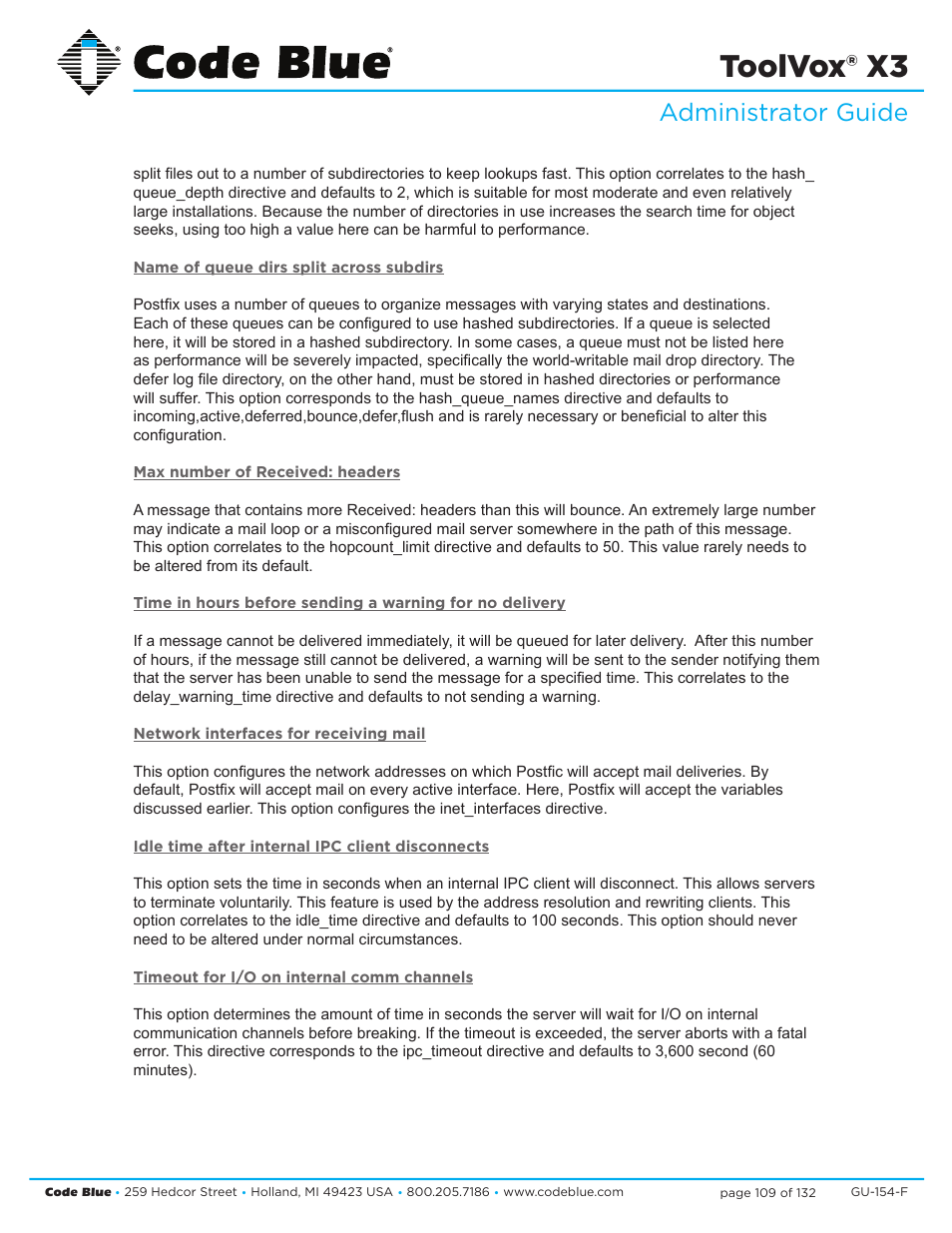 Toolvox® x3, Administrator guide | Code Blue TOOLVOX X3 User Manual | Page 109 / 132