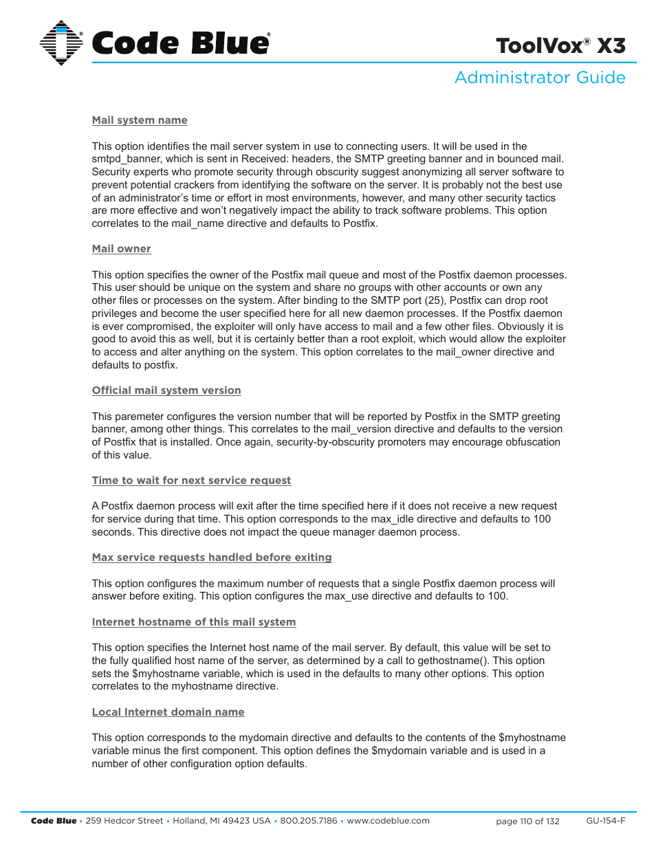 Toolvox® x3, Administrator guide | Code Blue TOOLVOX X3 User Manual | Page 110 / 132