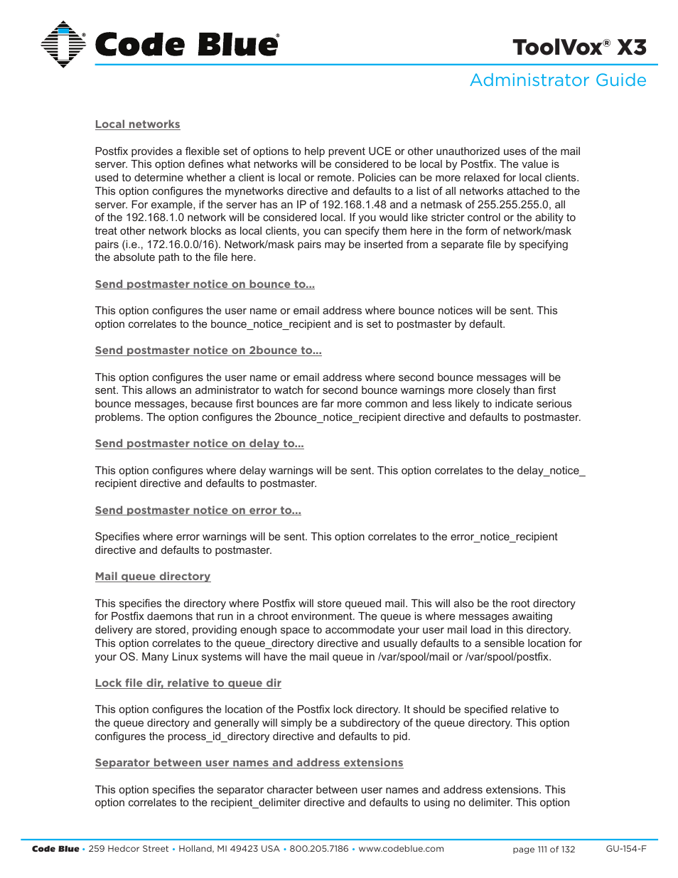 Toolvox® x3, Administrator guide | Code Blue TOOLVOX X3 User Manual | Page 111 / 132