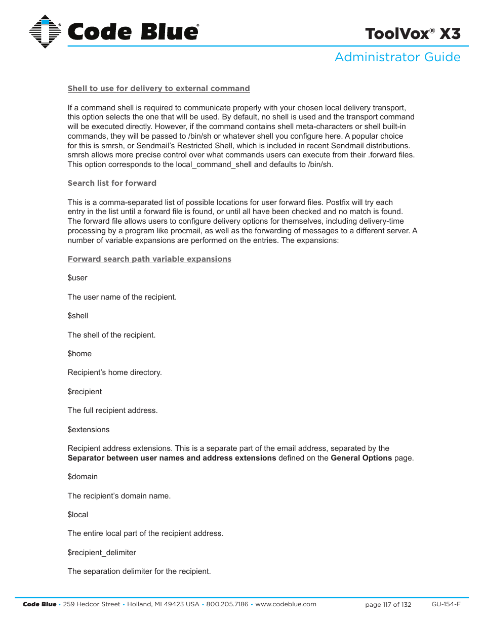 Toolvox® x3, Administrator guide | Code Blue TOOLVOX X3 User Manual | Page 117 / 132