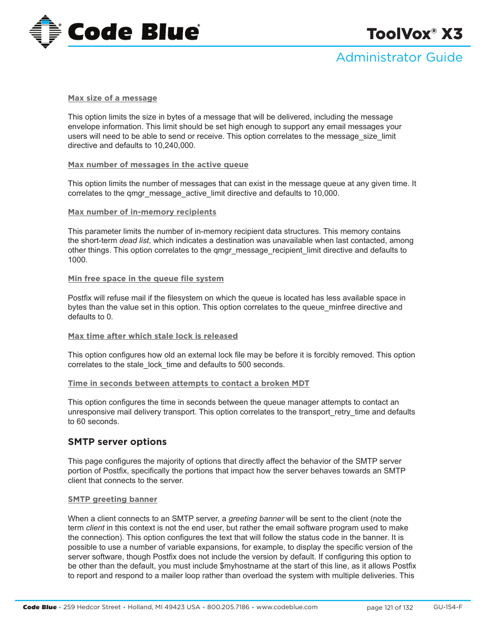 Toolvox® x3, Administrator guide | Code Blue TOOLVOX X3 User Manual | Page 121 / 132
