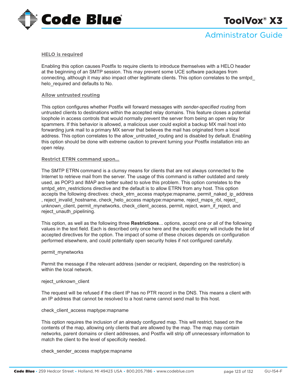 Toolvox® x3, Administrator guide | Code Blue TOOLVOX X3 User Manual | Page 123 / 132