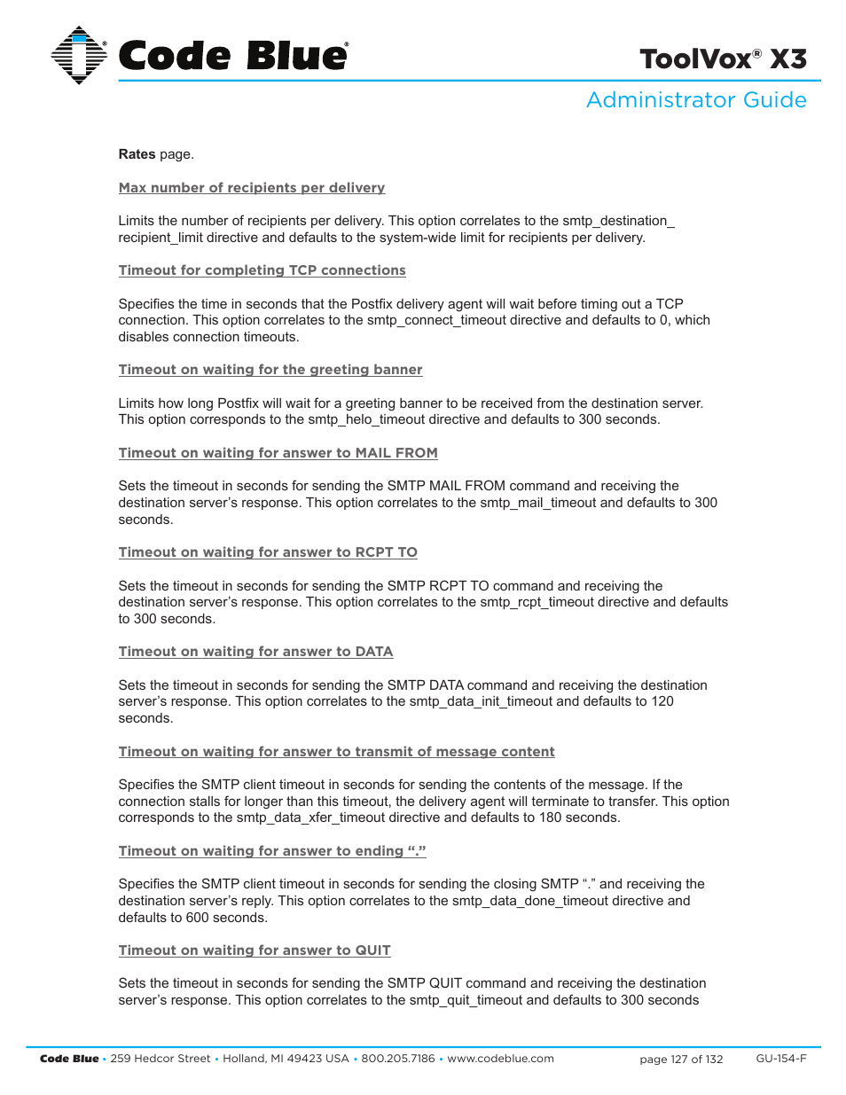 Toolvox® x3, Administrator guide | Code Blue TOOLVOX X3 User Manual | Page 127 / 132