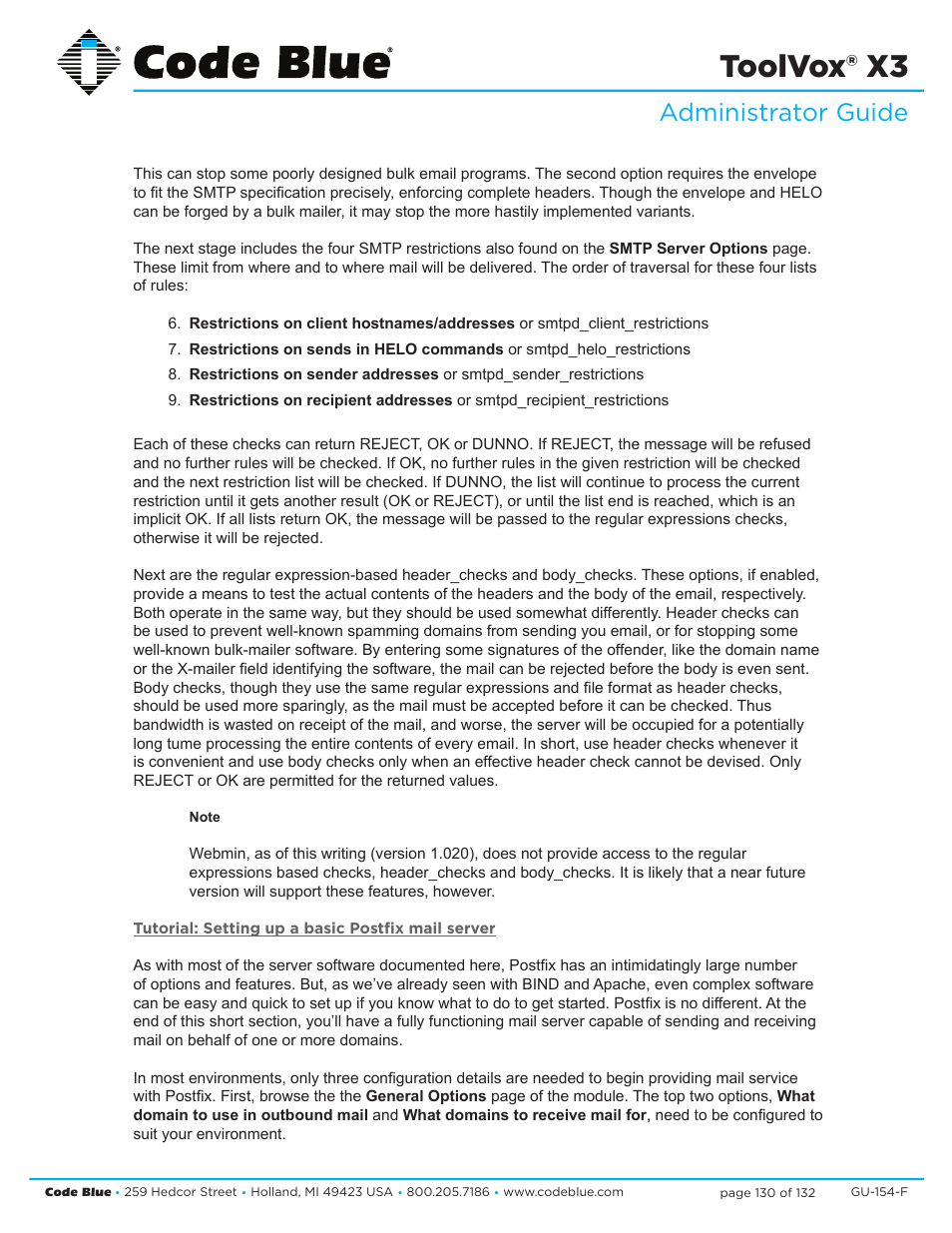 Toolvox® x3, Administrator guide | Code Blue TOOLVOX X3 User Manual | Page 130 / 132