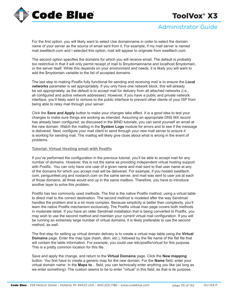 Toolvox® x3, Administrator guide | Code Blue TOOLVOX X3 User Manual | Page 131 / 132