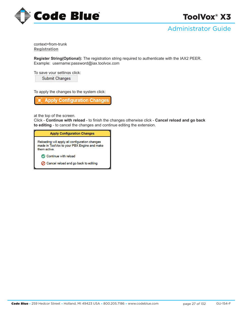 Toolvox® x3, Administrator guide | Code Blue TOOLVOX X3 User Manual | Page 27 / 132