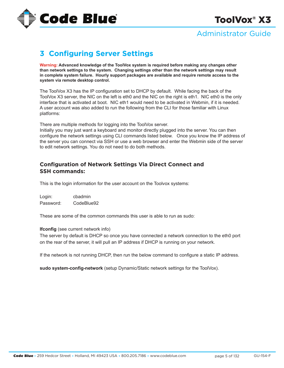 Toolvox® x3, Administrator guide 3 configuring server settings | Code Blue TOOLVOX X3 User Manual | Page 5 / 132