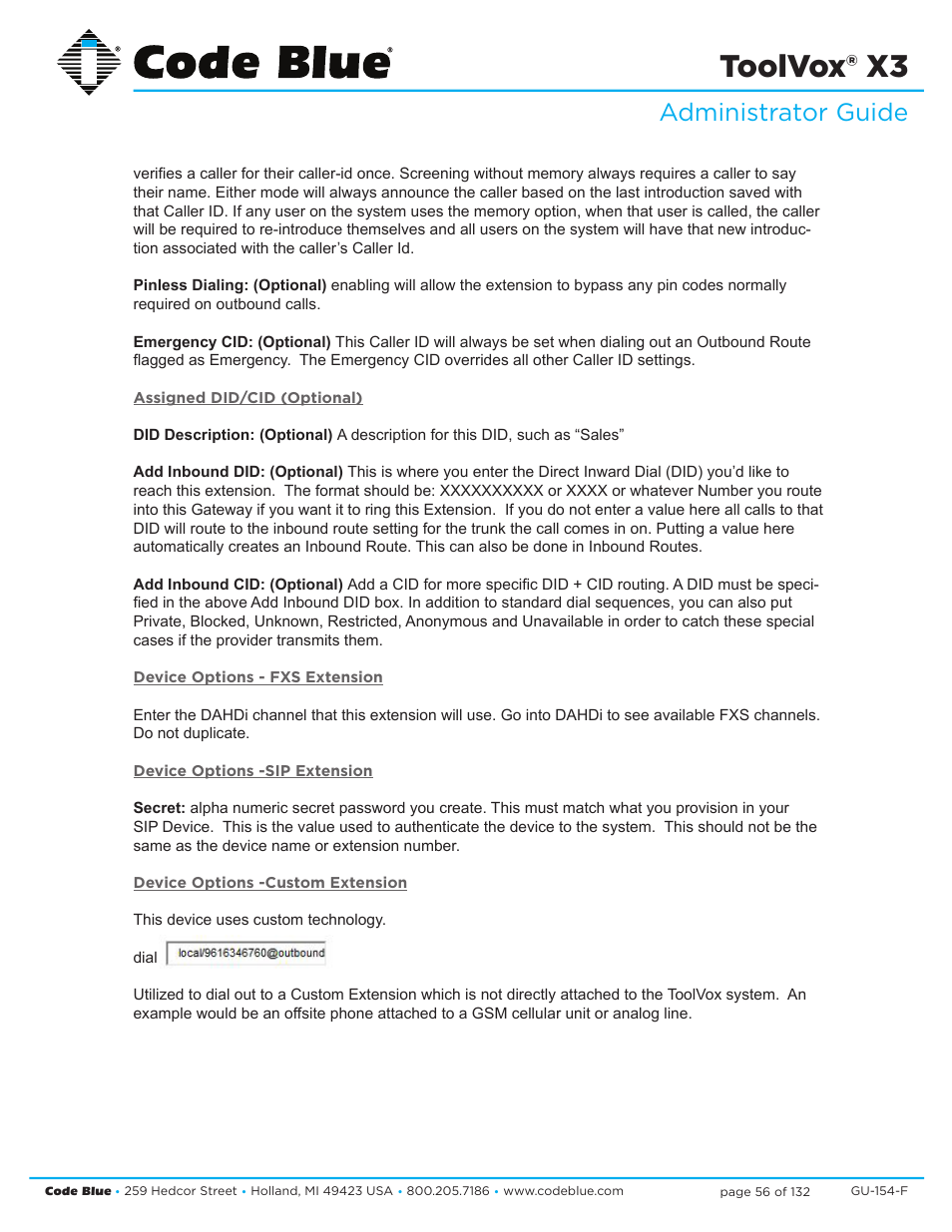 Toolvox® x3, Administrator guide | Code Blue TOOLVOX X3 User Manual | Page 56 / 132