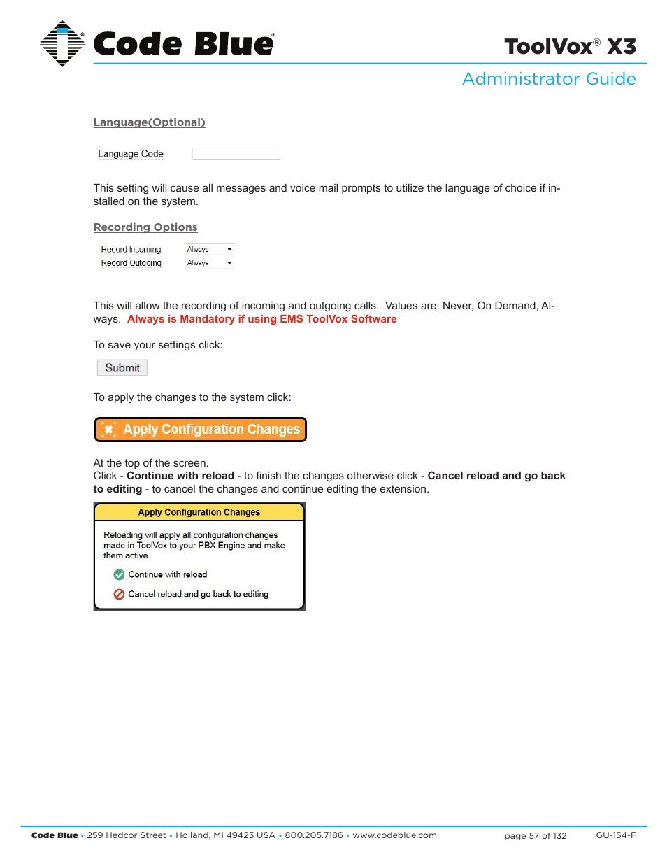 Toolvox® x3, Administrator guide | Code Blue TOOLVOX X3 User Manual | Page 57 / 132