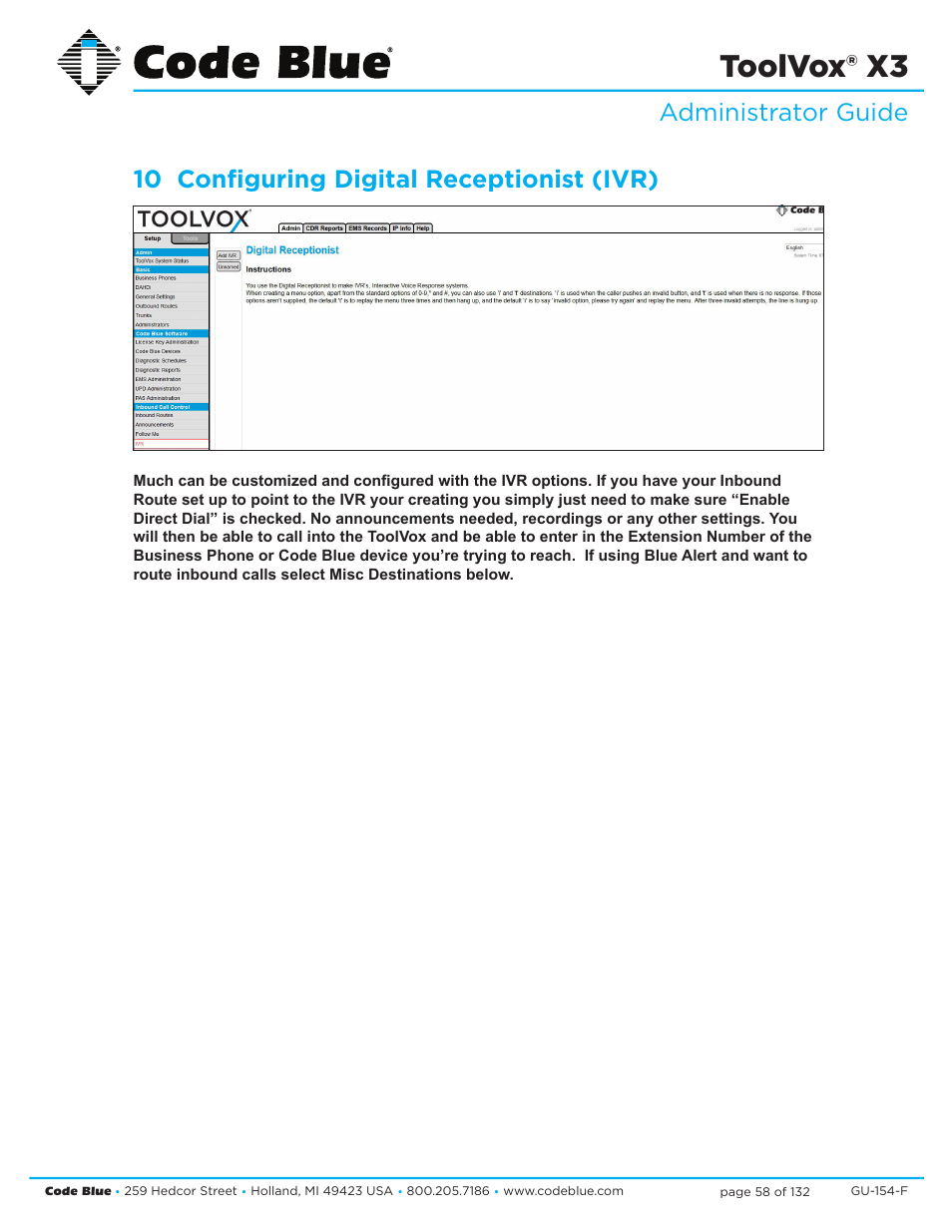 Toolvox® x3 | Code Blue TOOLVOX X3 User Manual | Page 58 / 132