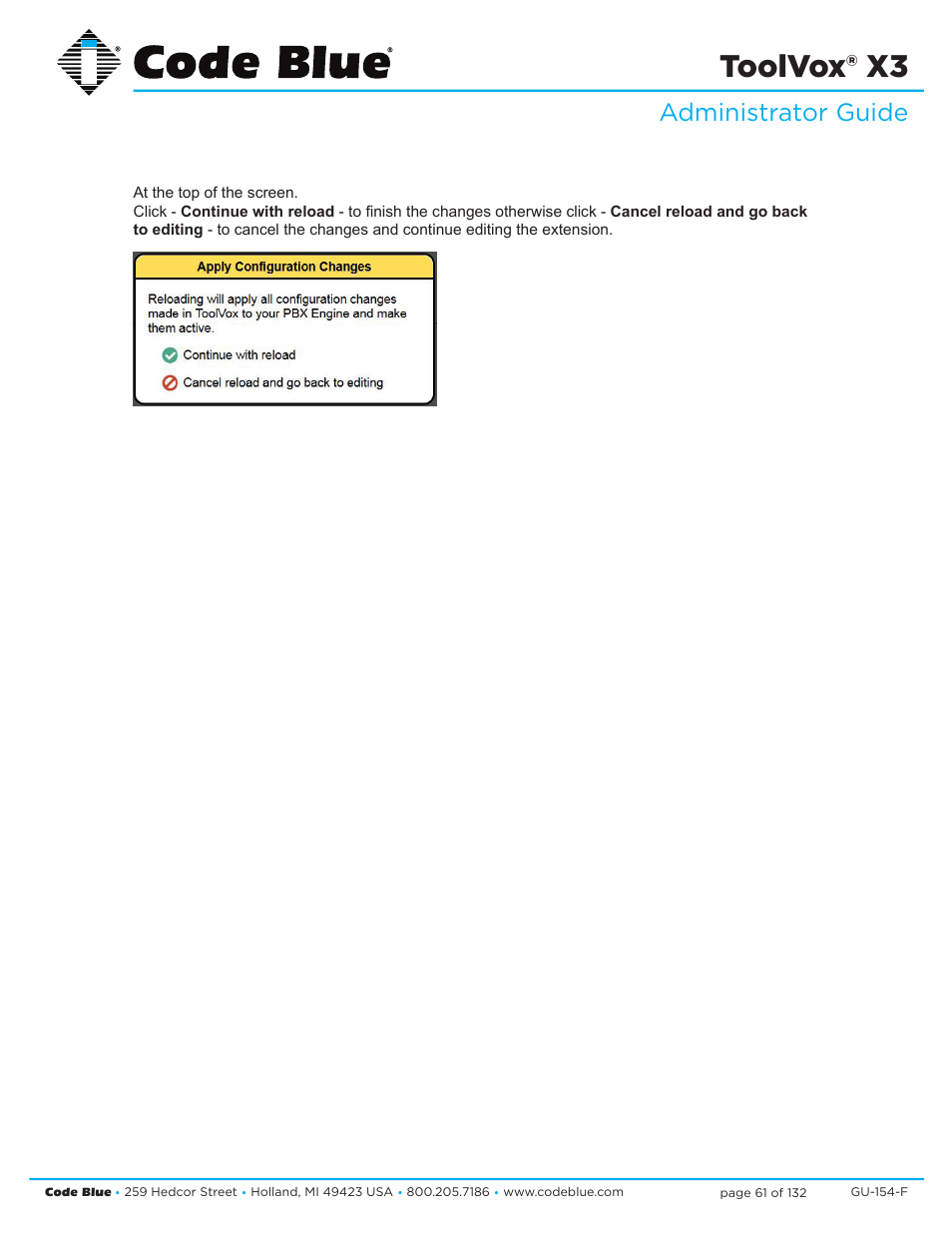 Toolvox® x3, Administrator guide | Code Blue TOOLVOX X3 User Manual | Page 61 / 132