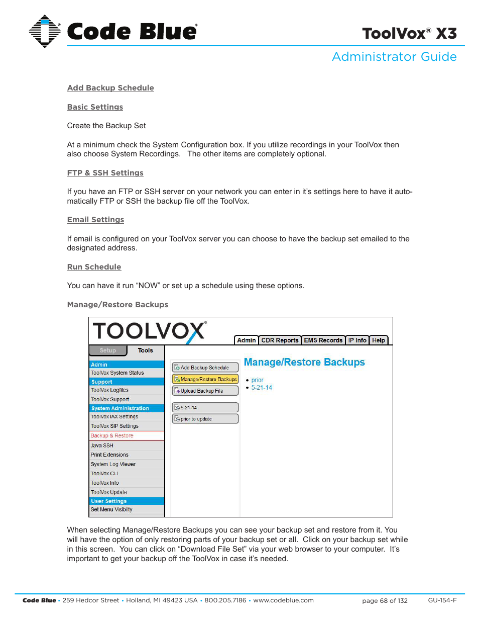 Toolvox® x3, Administrator guide | Code Blue TOOLVOX X3 User Manual | Page 68 / 132