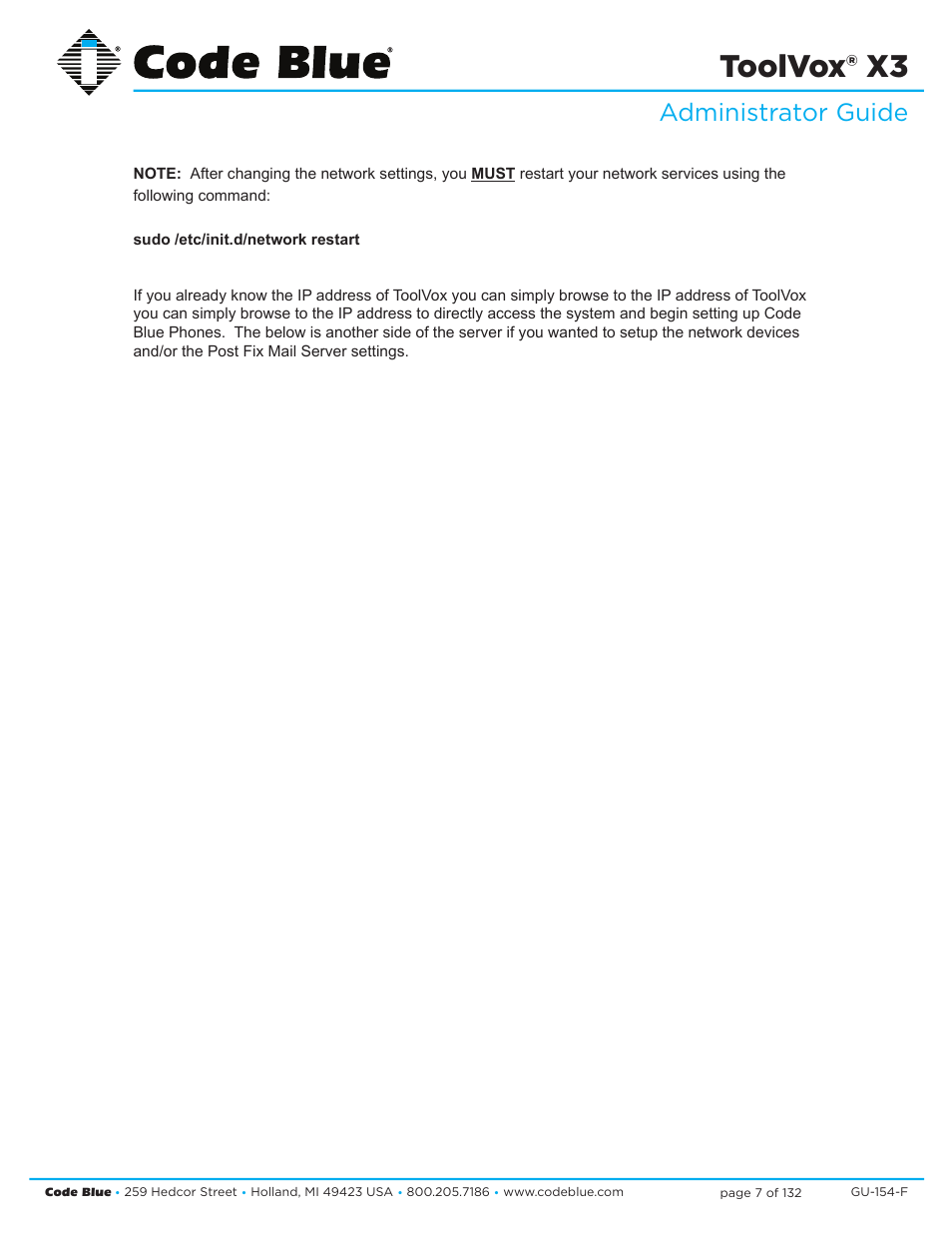 Toolvox® x3, Administrator guide | Code Blue TOOLVOX X3 User Manual | Page 7 / 132