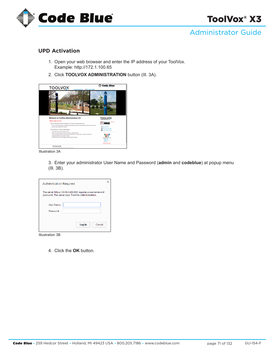 Toolvox® x3, Administrator guide, Upd activation | Code Blue TOOLVOX X3 User Manual | Page 71 / 132