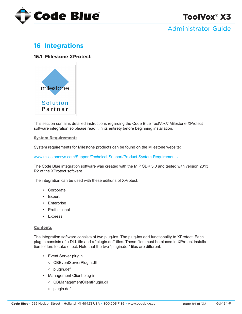 Toolvox® x3, Administrator guide 16 integrations | Code Blue TOOLVOX X3 User Manual | Page 84 / 132