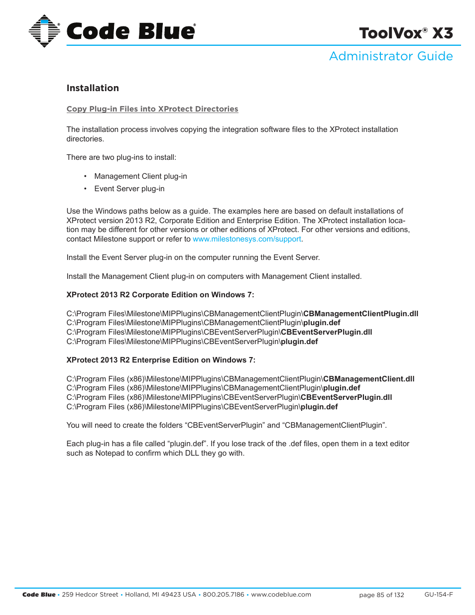 Toolvox® x3, Administrator guide | Code Blue TOOLVOX X3 User Manual | Page 85 / 132