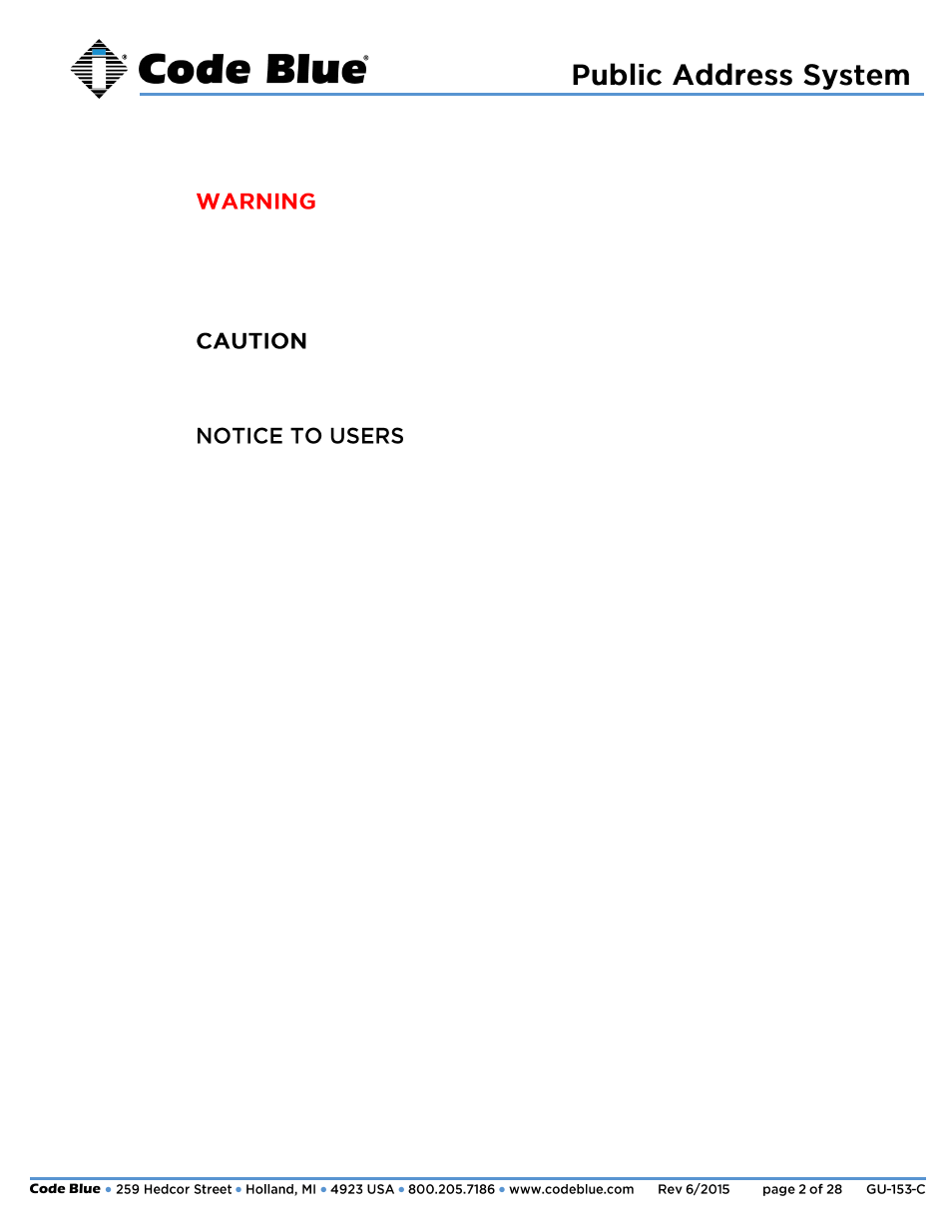 Administrator guide | Code Blue 360-DEGREE PEDESTAL MOUNT PUBLIC ADDRESS SPEAKER User Manual | Page 2 / 28