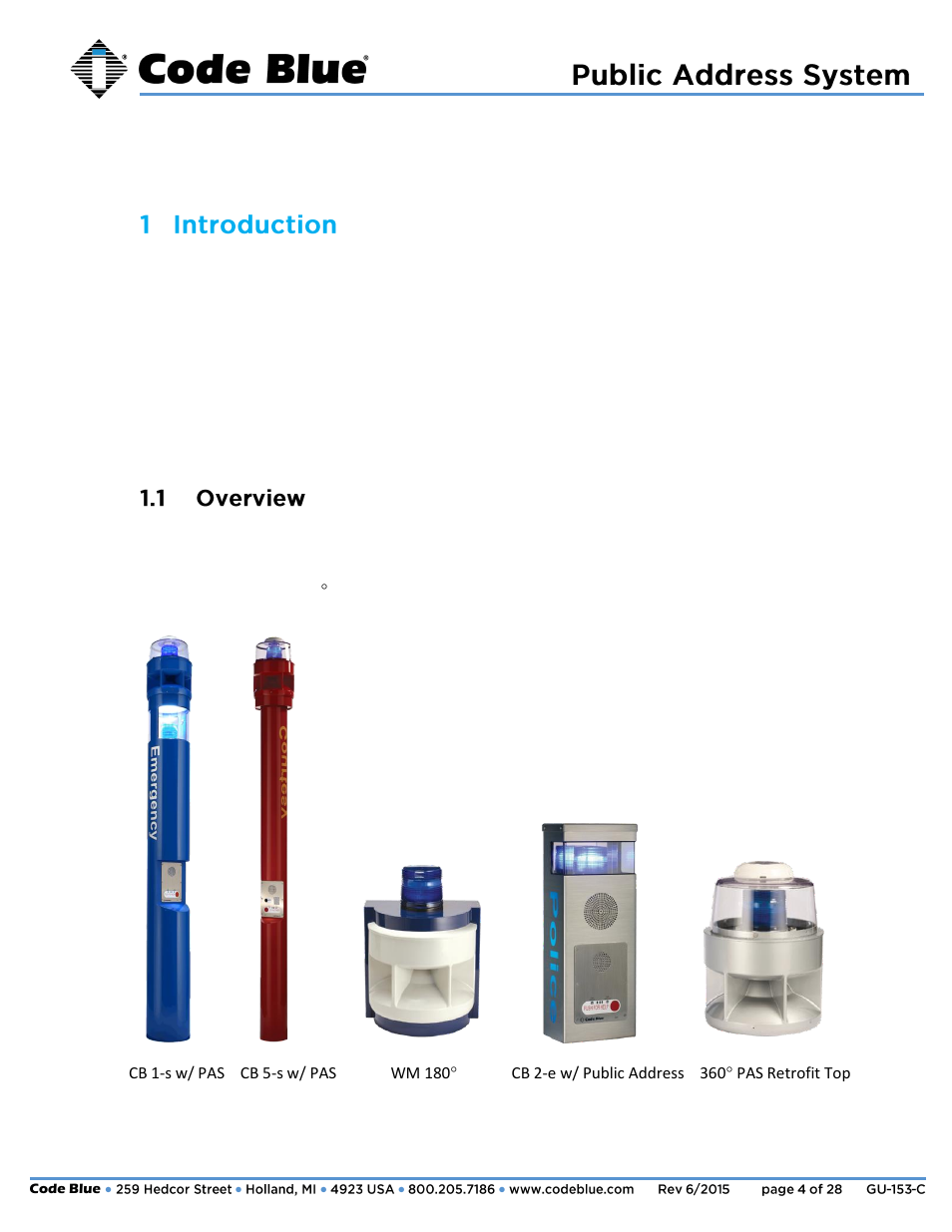1 introduction, Administrator guide | Code Blue 360-DEGREE PEDESTAL MOUNT PUBLIC ADDRESS SPEAKER User Manual | Page 4 / 28