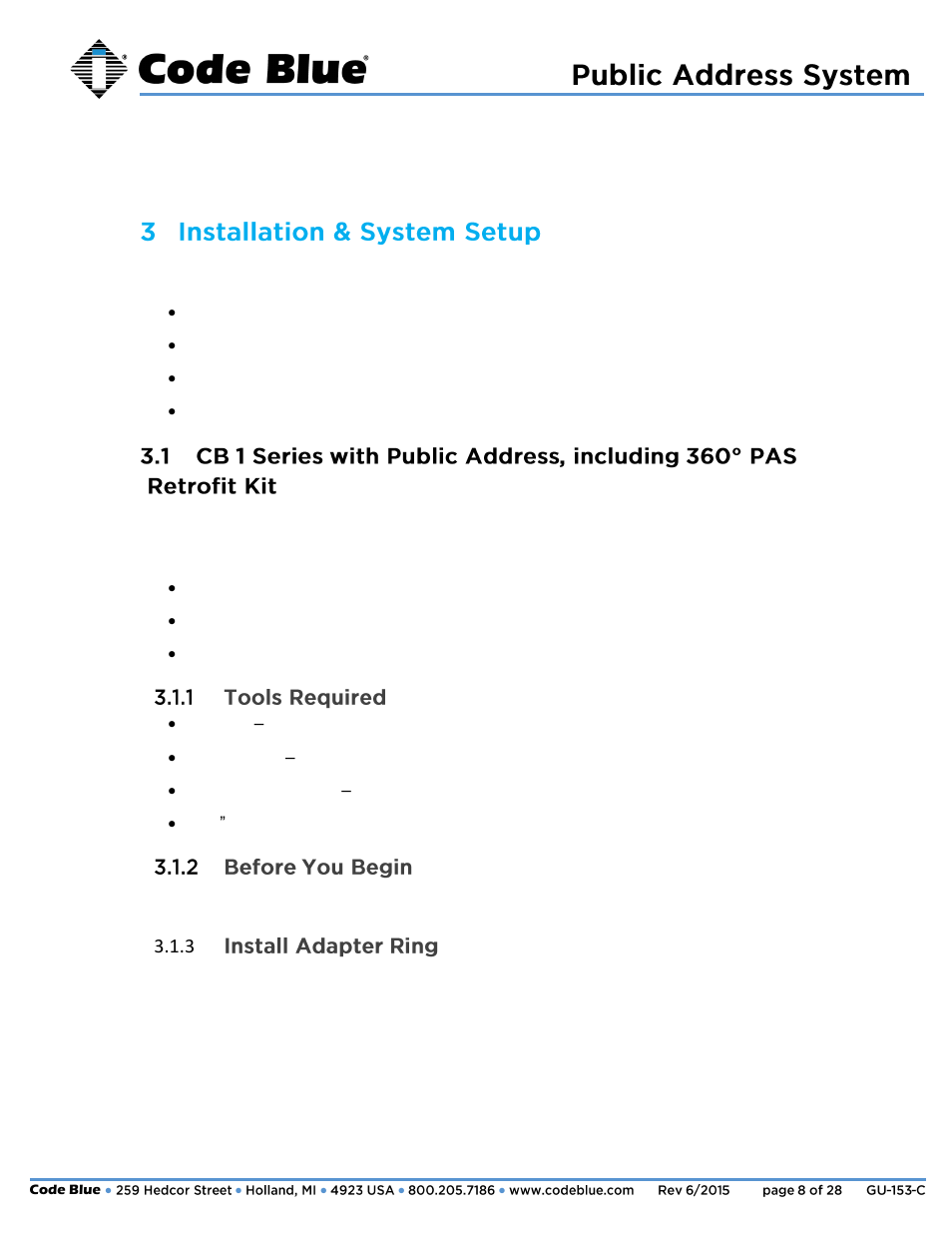 3 installation & system setup, Administrator guide | Code Blue 360-DEGREE PEDESTAL MOUNT PUBLIC ADDRESS SPEAKER User Manual | Page 8 / 28