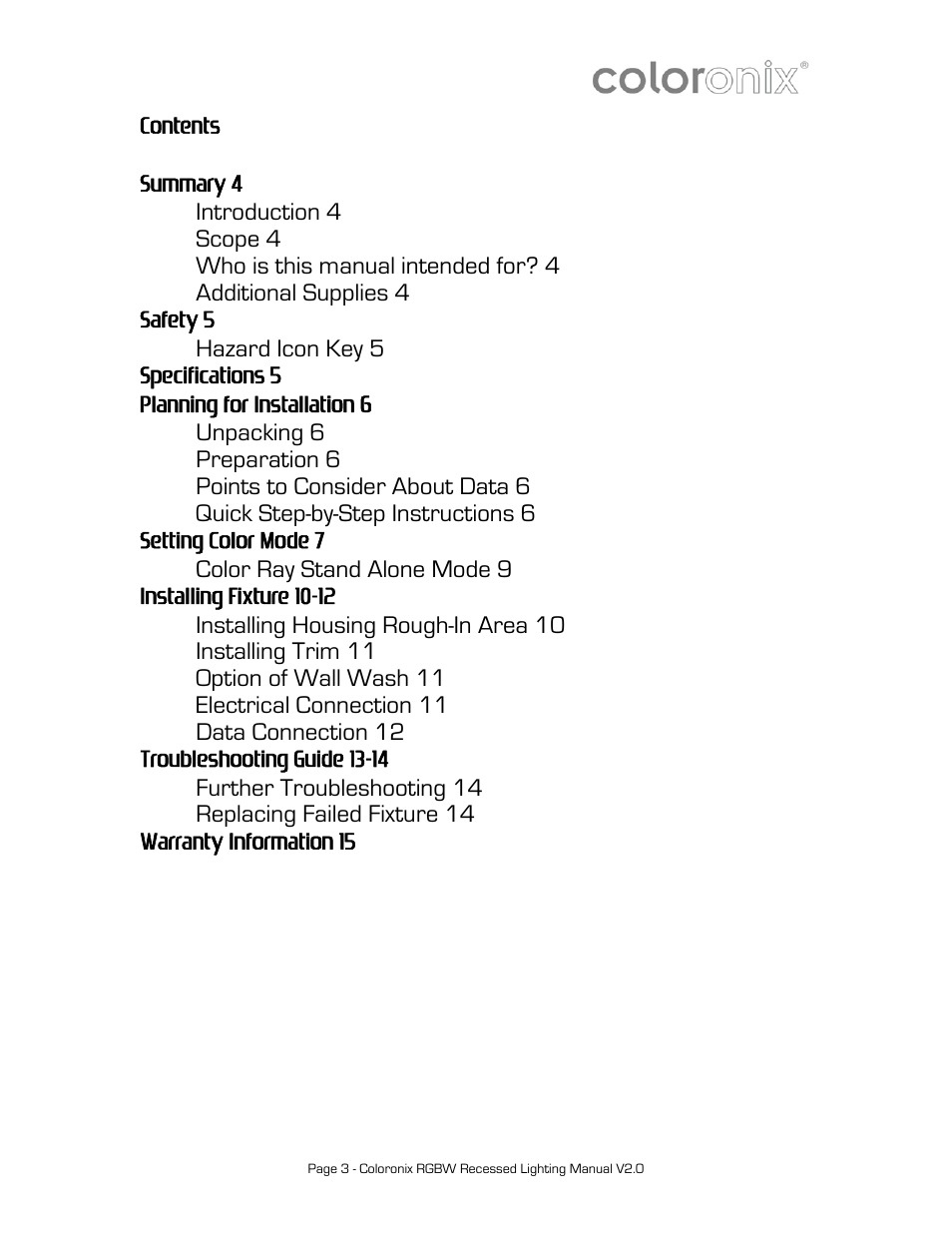 Coloronix 6″ Recessed RGBW Downlight User Manual | Page 3 / 15