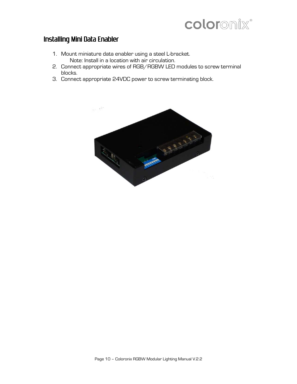 Installing mini data enabler | Coloronix 12″ Linear RGB Stick User Manual | Page 10 / 15