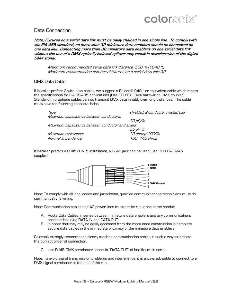 Data connection | Coloronix 12″ Linear RGB Stick User Manual | Page 12 / 15