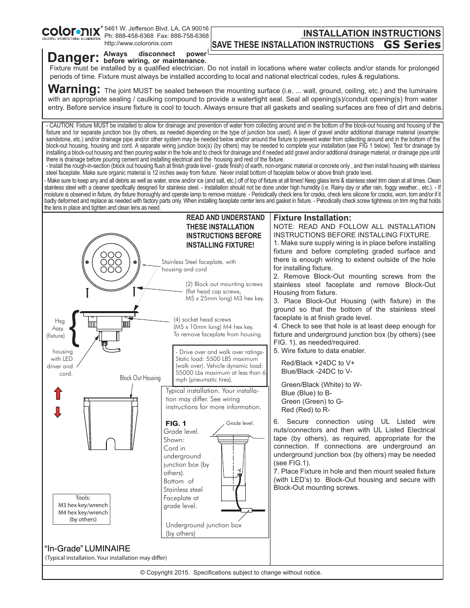 Coloronix 6″ RGBW In-Ground Light User Manual | 1 page