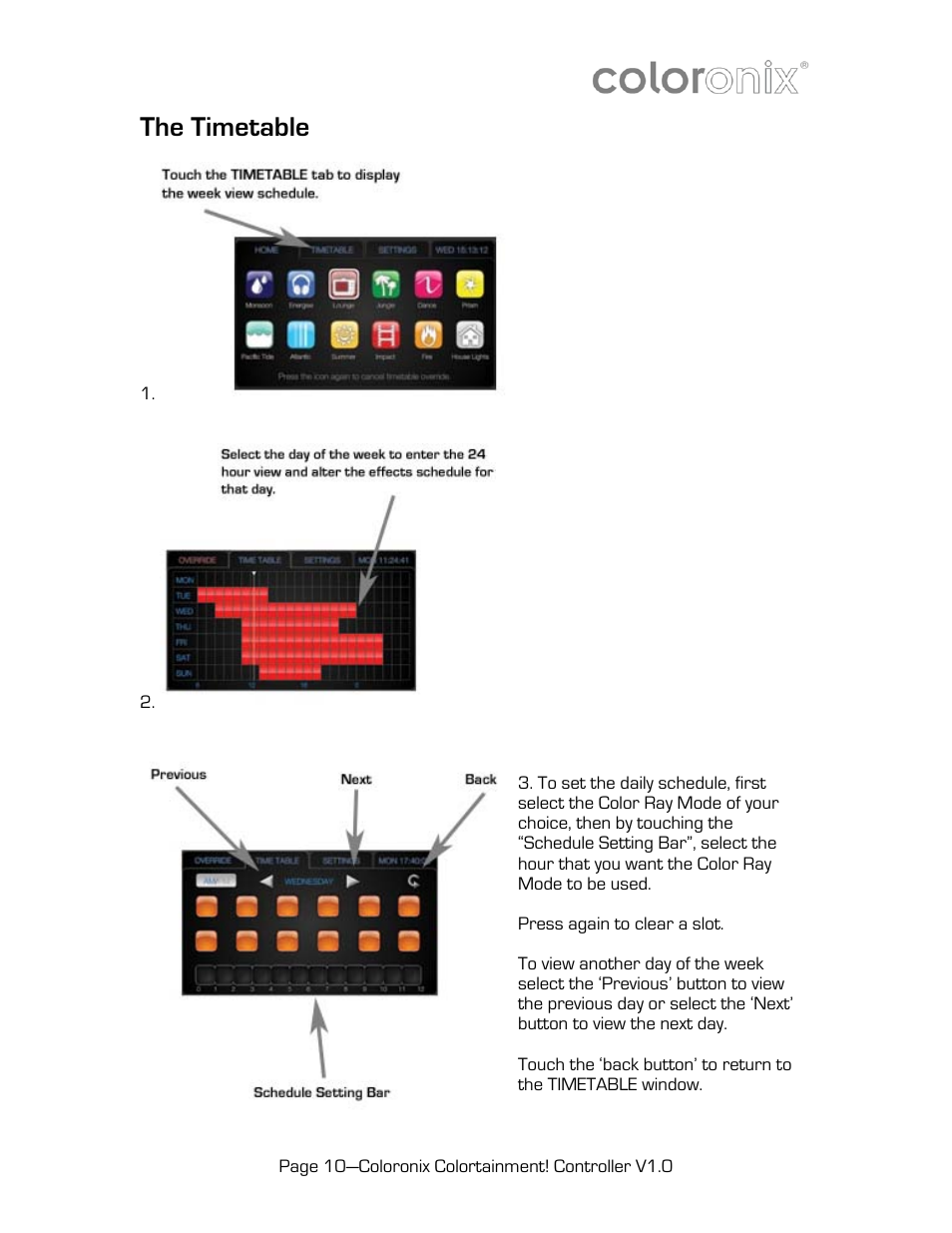 The timetable | Coloronix SCC6 User Manual | Page 10 / 13