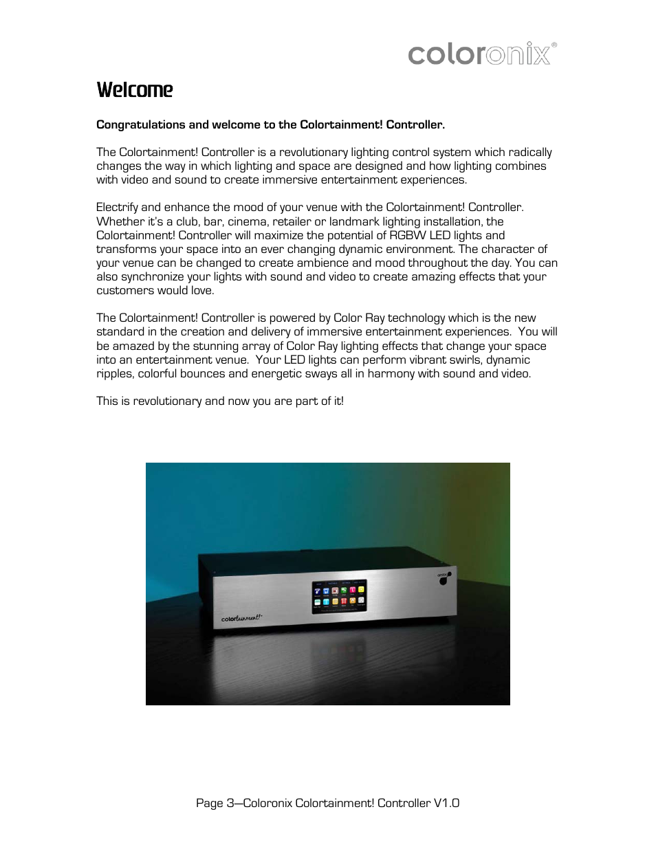 Welcome | Coloronix SCC6 User Manual | Page 3 / 13