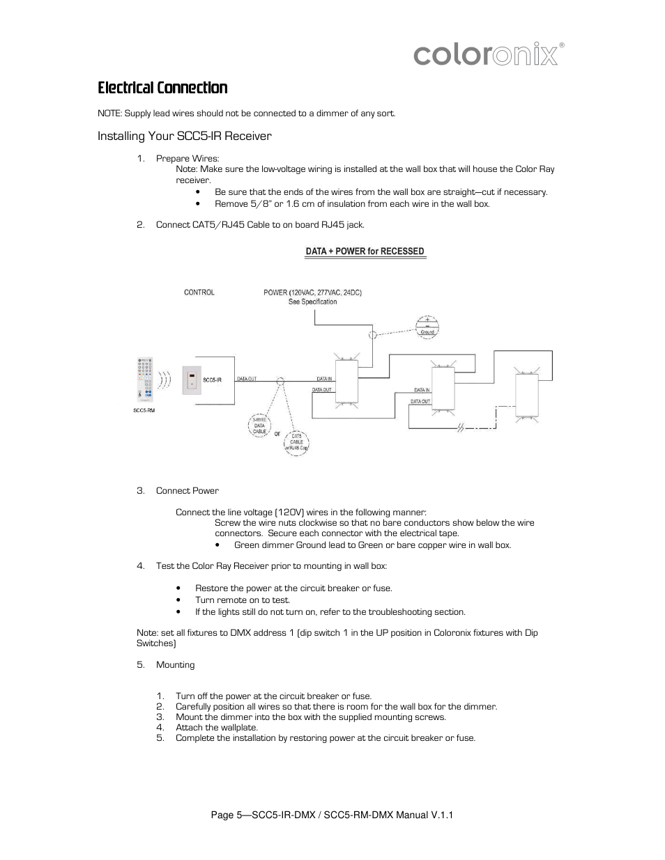 Electrical connection | Coloronix SCC5 User Manual | Page 5 / 7