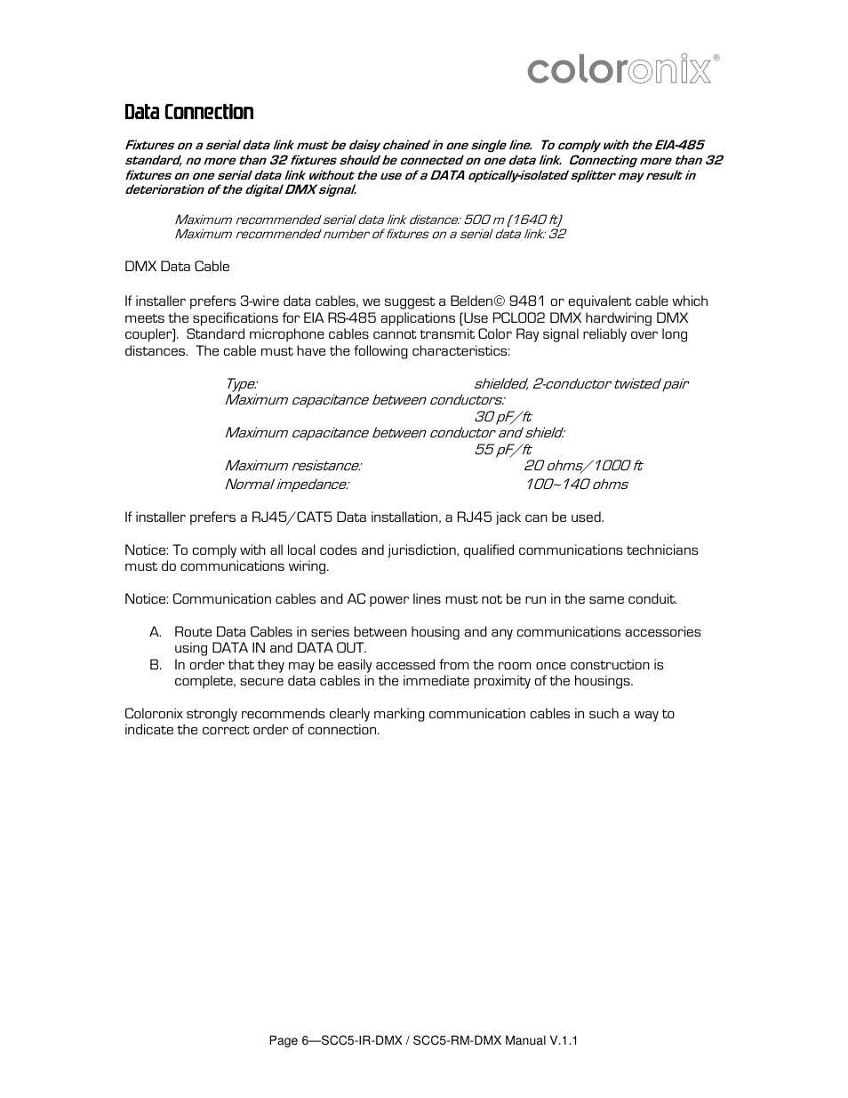 Data connection | Coloronix SCC5 User Manual | Page 6 / 7