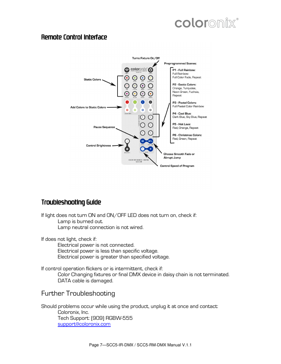 Remote control interface | Coloronix SCC5 User Manual | Page 7 / 7