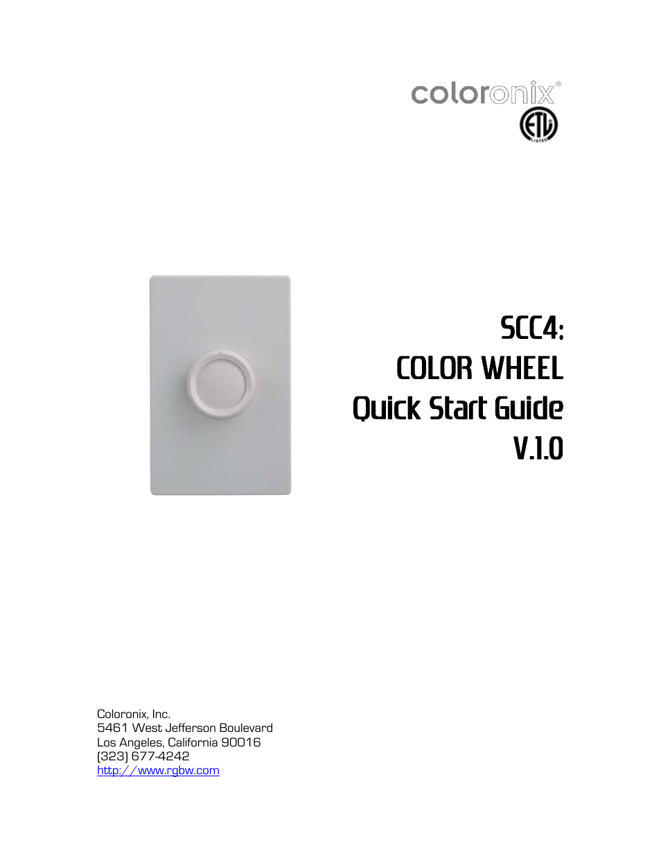 Coloronix SCC4 User Manual | 4 pages