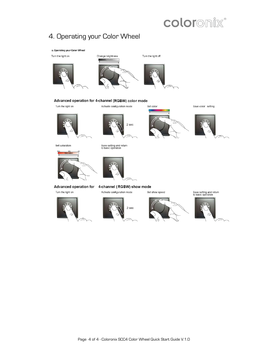 Operating your color wheel | Coloronix SCC4 User Manual | Page 4 / 4