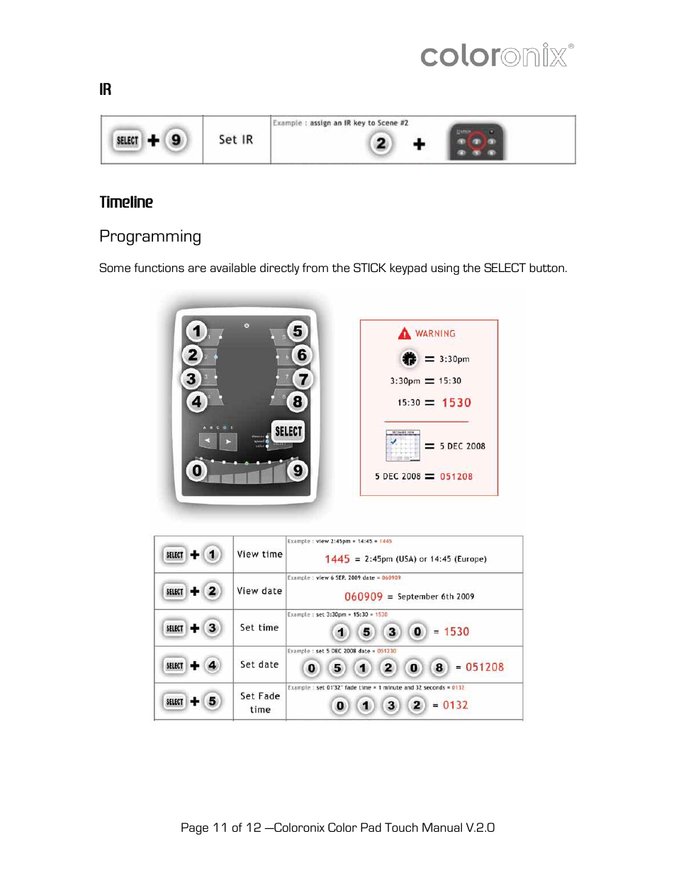 Timeline, Programming | Coloronix SCC1 User Manual | Page 11 / 12