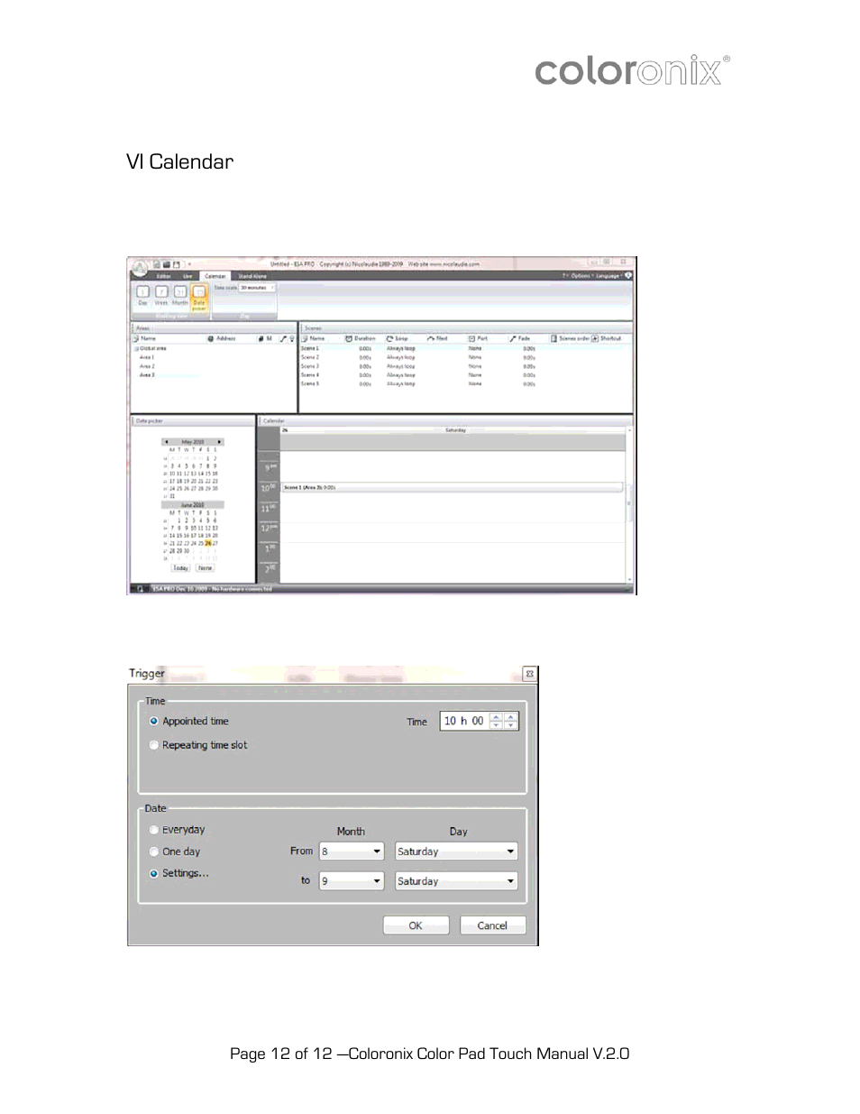 Vi calendar | Coloronix SCC1 User Manual | Page 12 / 12
