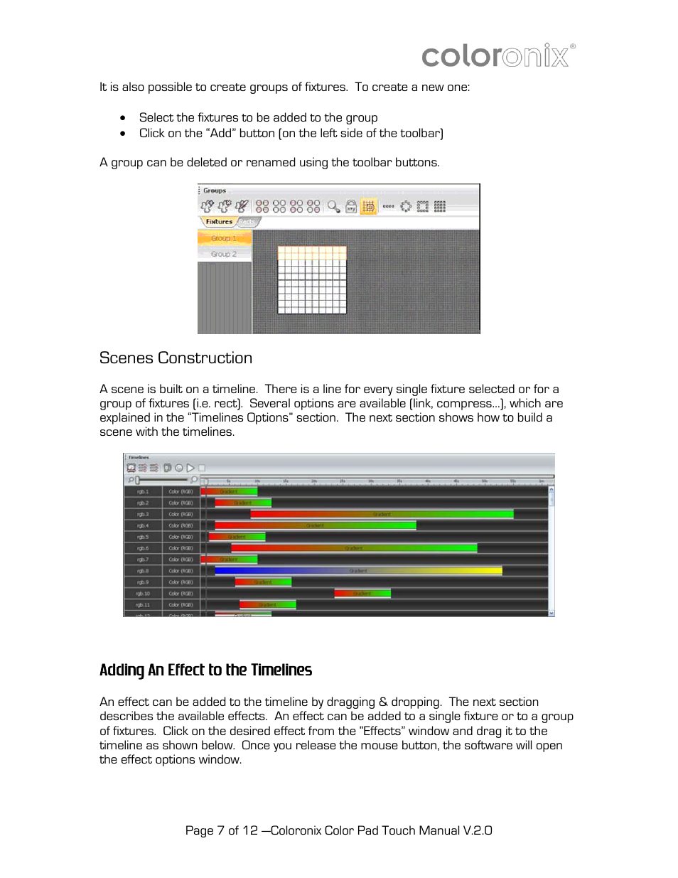 Adding an effect to the timelines, Scenes construction | Coloronix SCC1 User Manual | Page 7 / 12