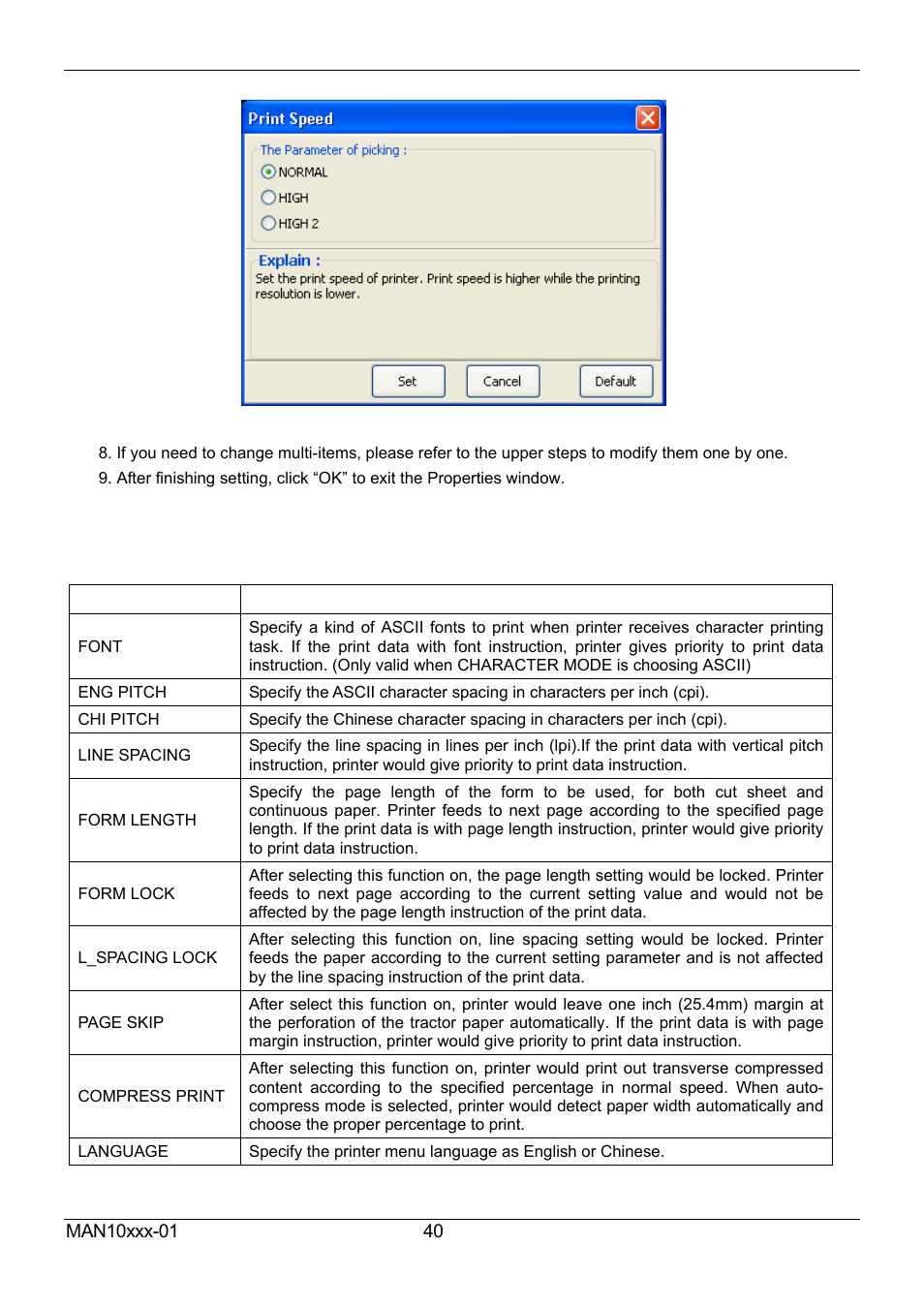 3 printer setting description | Compuprint 2056 User Manual | Page 48 / 68