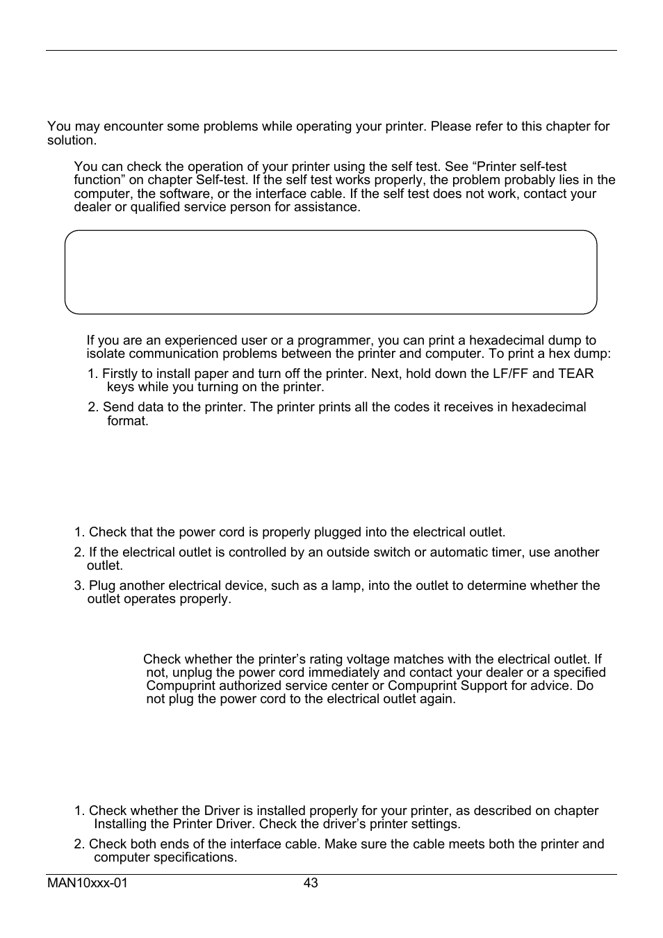 Chapter 4 troubleshooting | Compuprint 2056 User Manual | Page 51 / 68