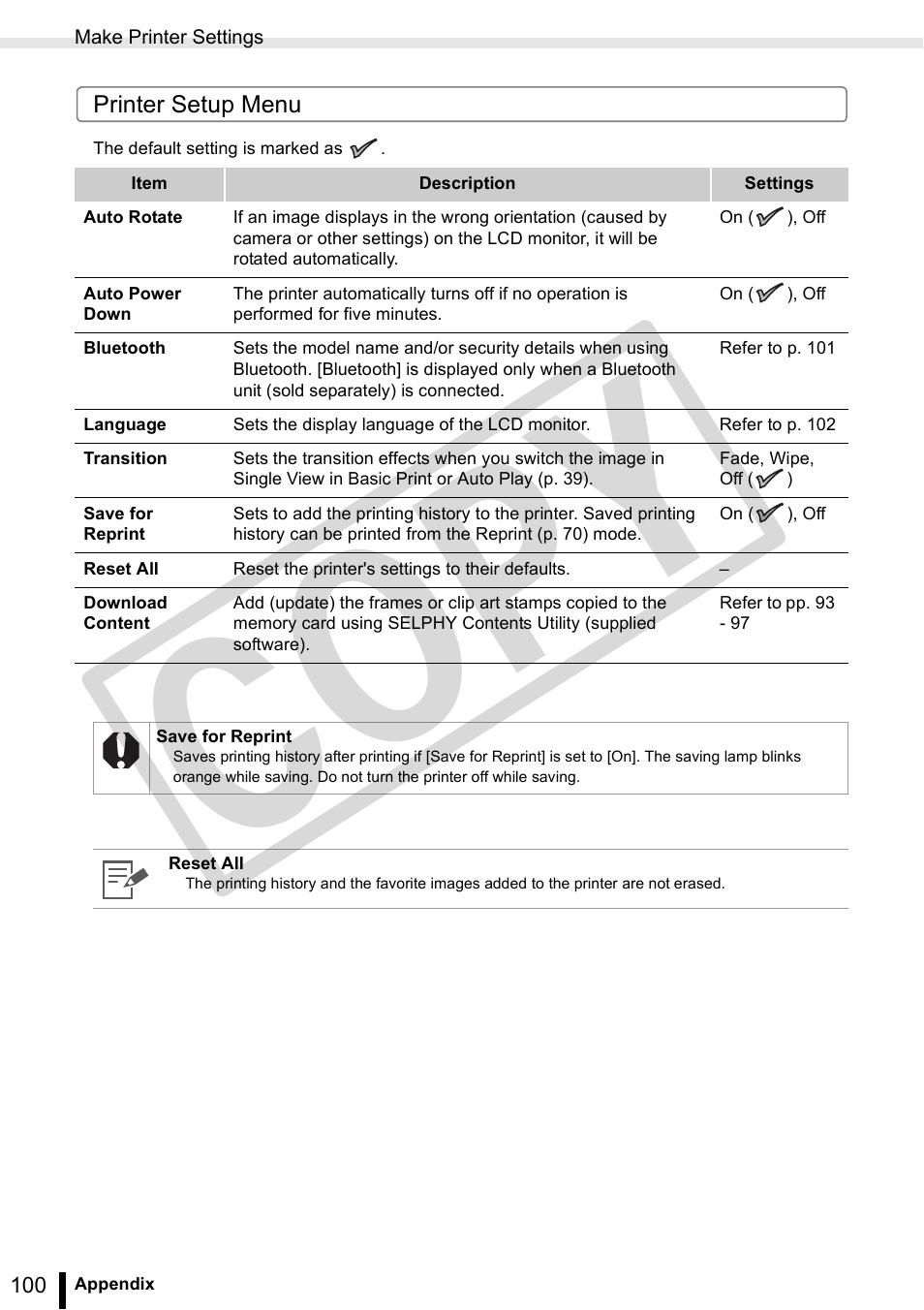 100) i, Co py | Canon SELPHY ES3 CDP-E063-010 User Manual | Page 100 / 124