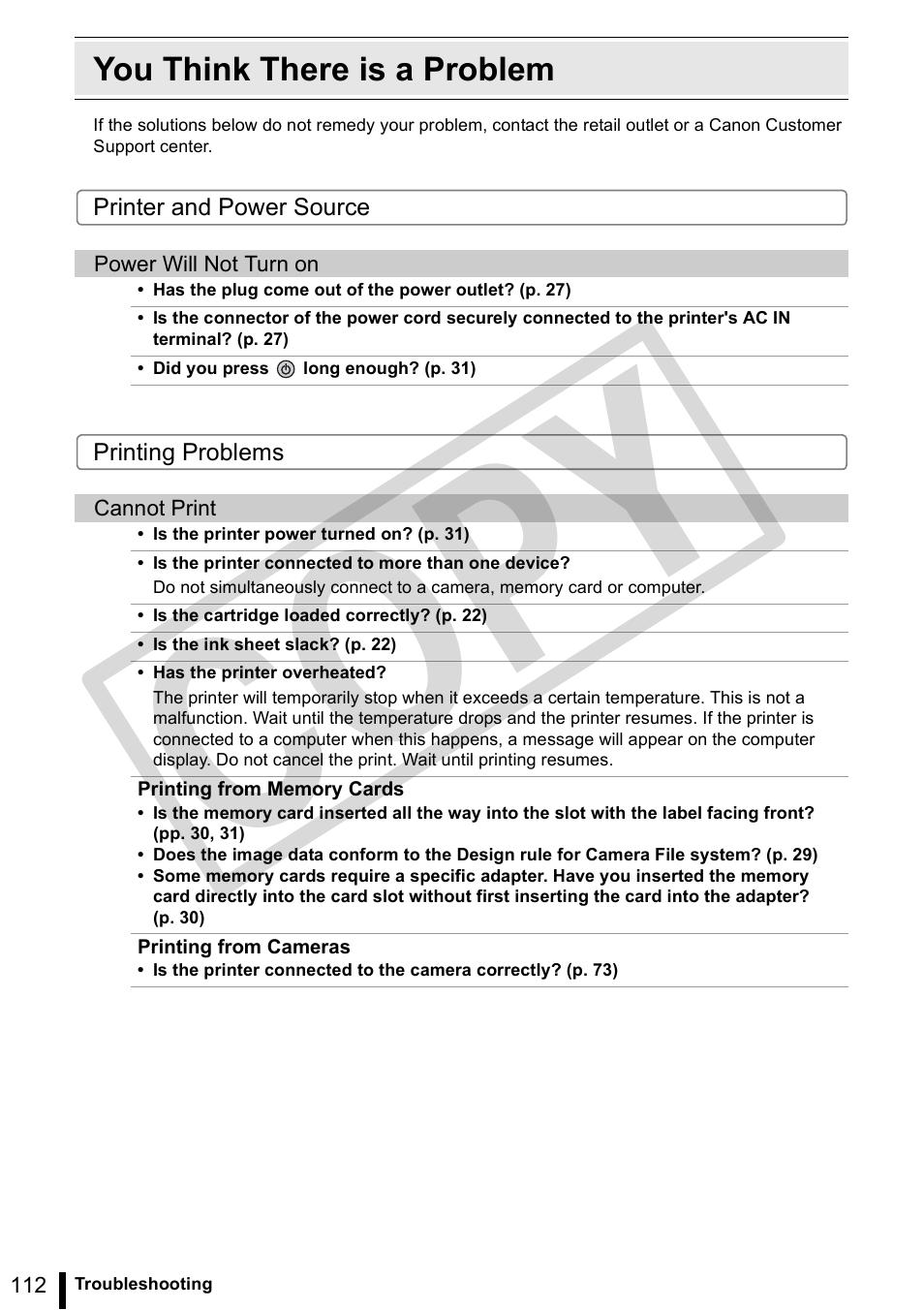 You think there is a problem, Co py | Canon SELPHY ES3 CDP-E063-010 User Manual | Page 112 / 124