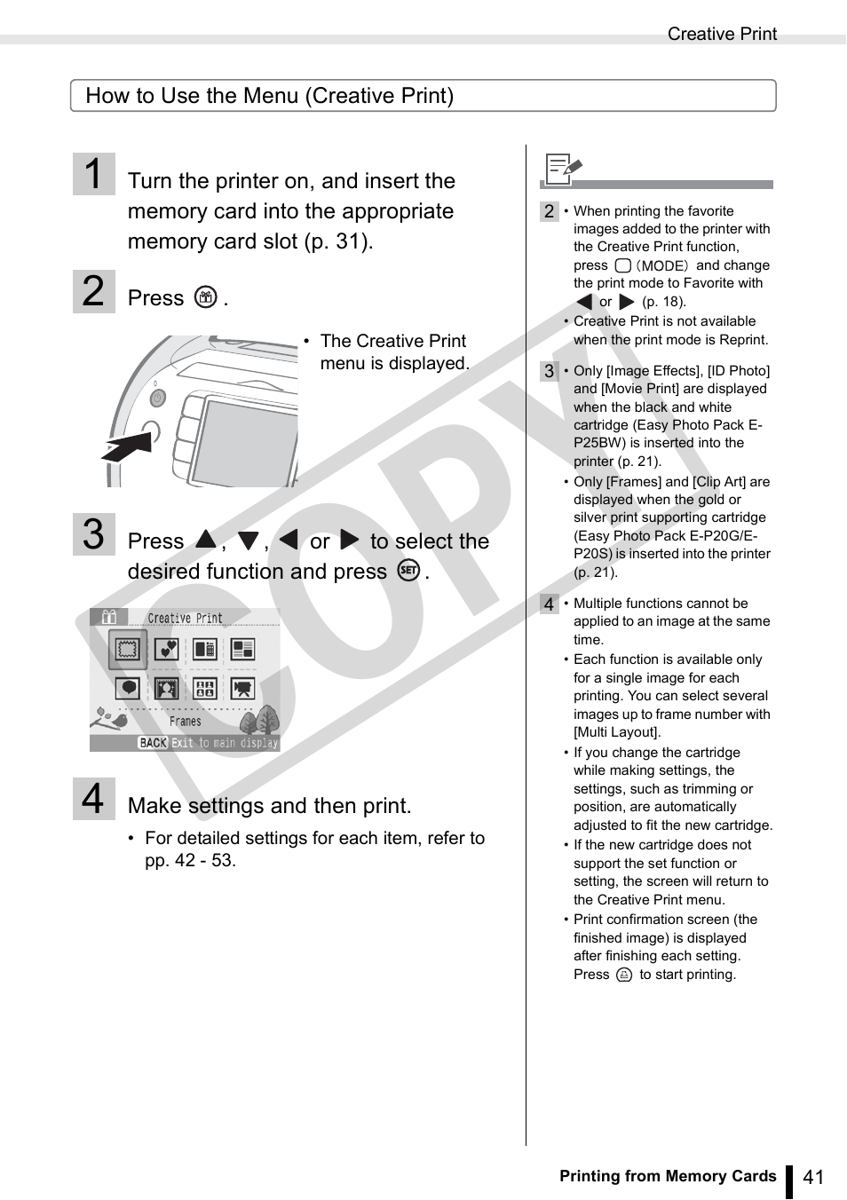 Co p y | Canon SELPHY ES3 CDP-E063-010 User Manual | Page 41 / 124