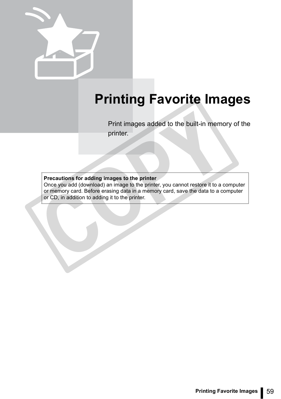 Printing favorite images, Co py | Canon SELPHY ES3 CDP-E063-010 User Manual | Page 59 / 124
