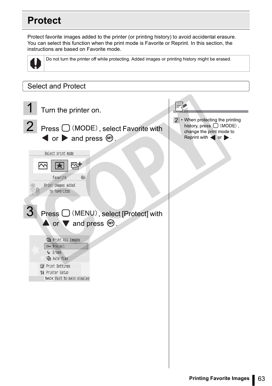 Protect, Co py | Canon SELPHY ES3 CDP-E063-010 User Manual | Page 63 / 124